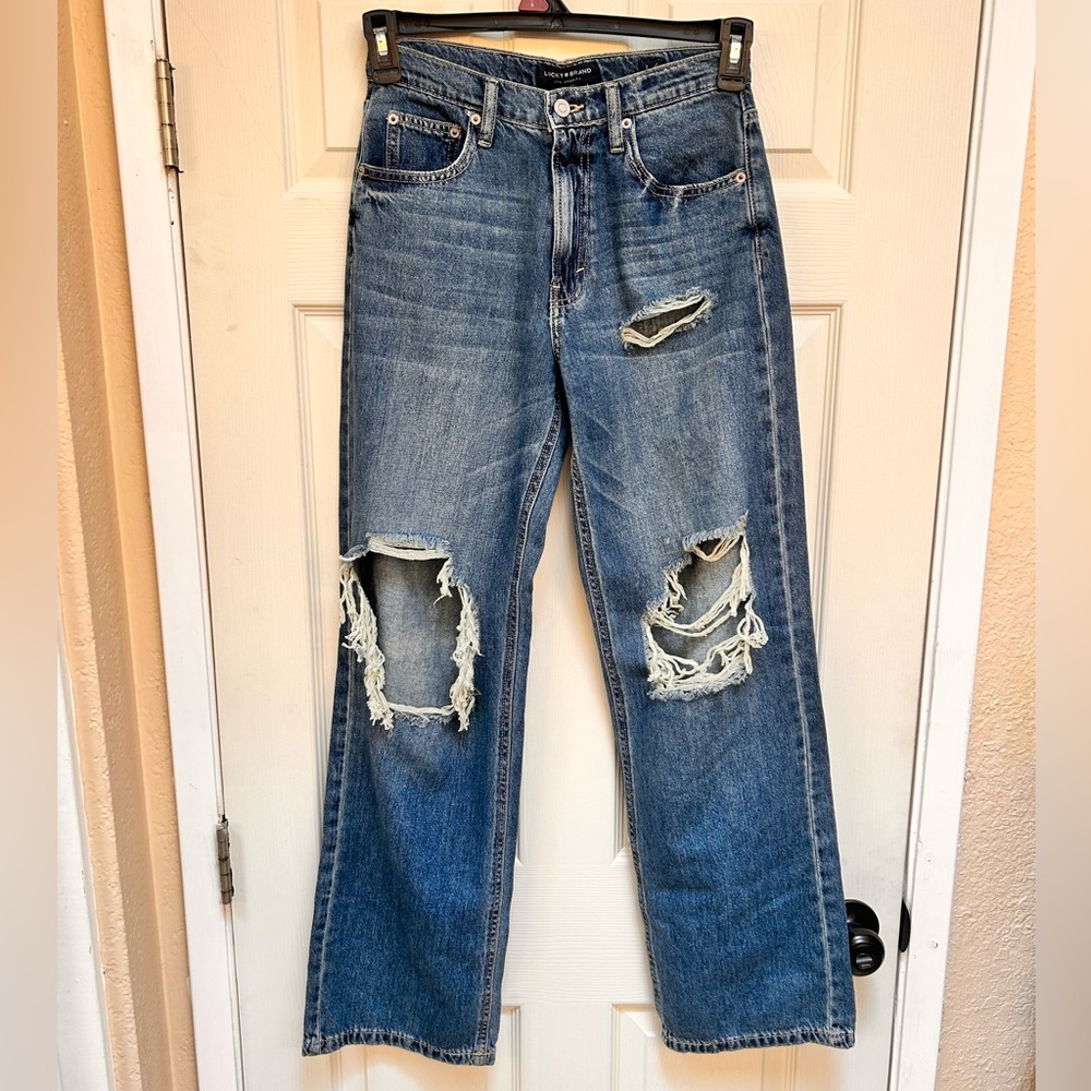 Lucky Brand High Rise Wide Leg Distressed Jeans. 
Size 2/26.